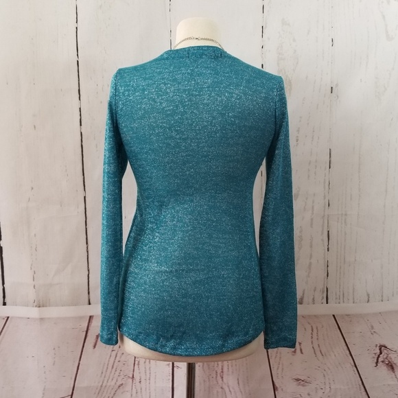 Teal Shimmer V-Neck Sweater Top - Picture 4 of 7